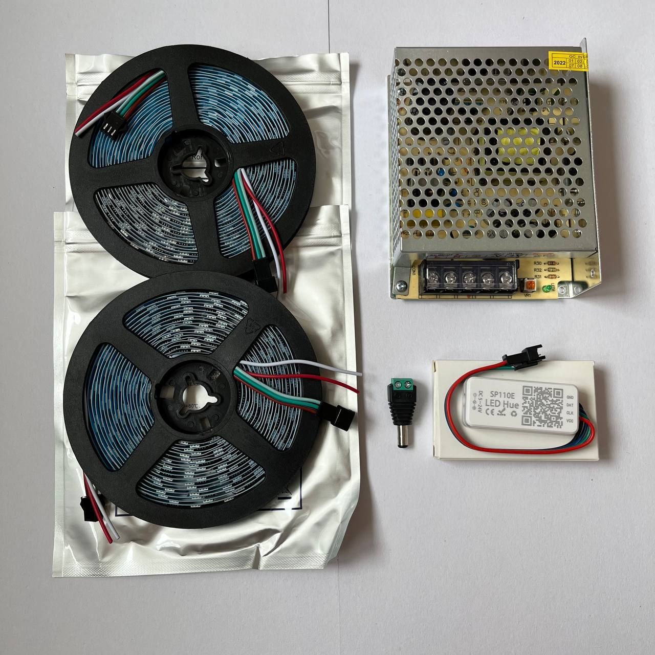 Комплект10метровиBluetoothконтроллердлясветодиоднойподсветки,Светодиоднаялентаws2811адреснаясмартлентаpremiumсблокомпитанияиконтроллером,12в