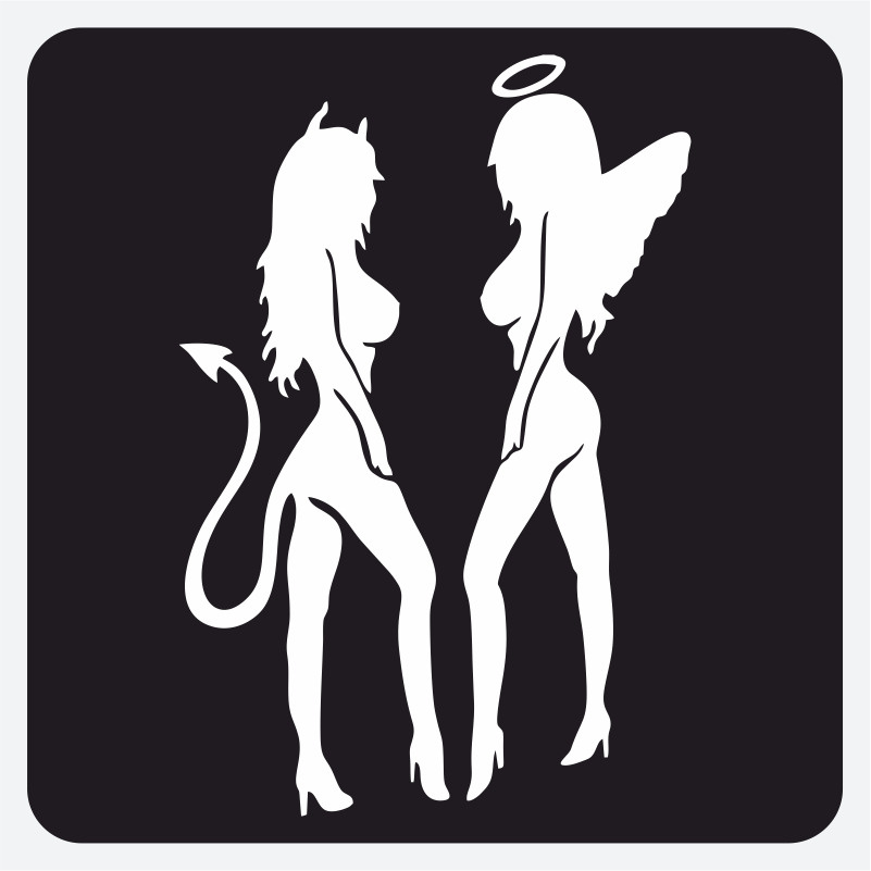 Наклейка силуэт девушки "Ангел и демон" 30х20 см. #1