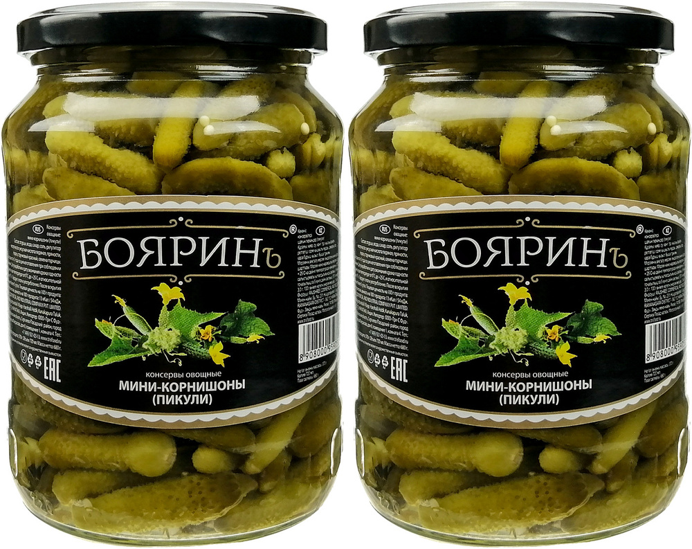 Огурцы корнишоны Бояринъ мини (пикули), 720 мл - 2 шт #1