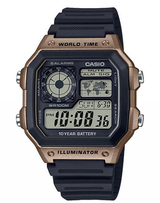 Электронные японские часы Casio Illuminator AE-1200WH-5A с секундомером, будильником, таймером с гарантией #1