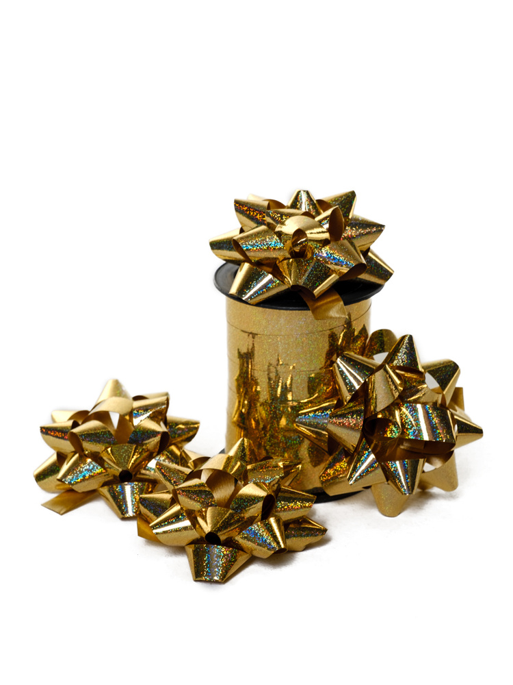 Декоративный набор упаковочный Riota упаковочная лента 10 м + бант на подарок 6 см, 4 шт, золотой  #1