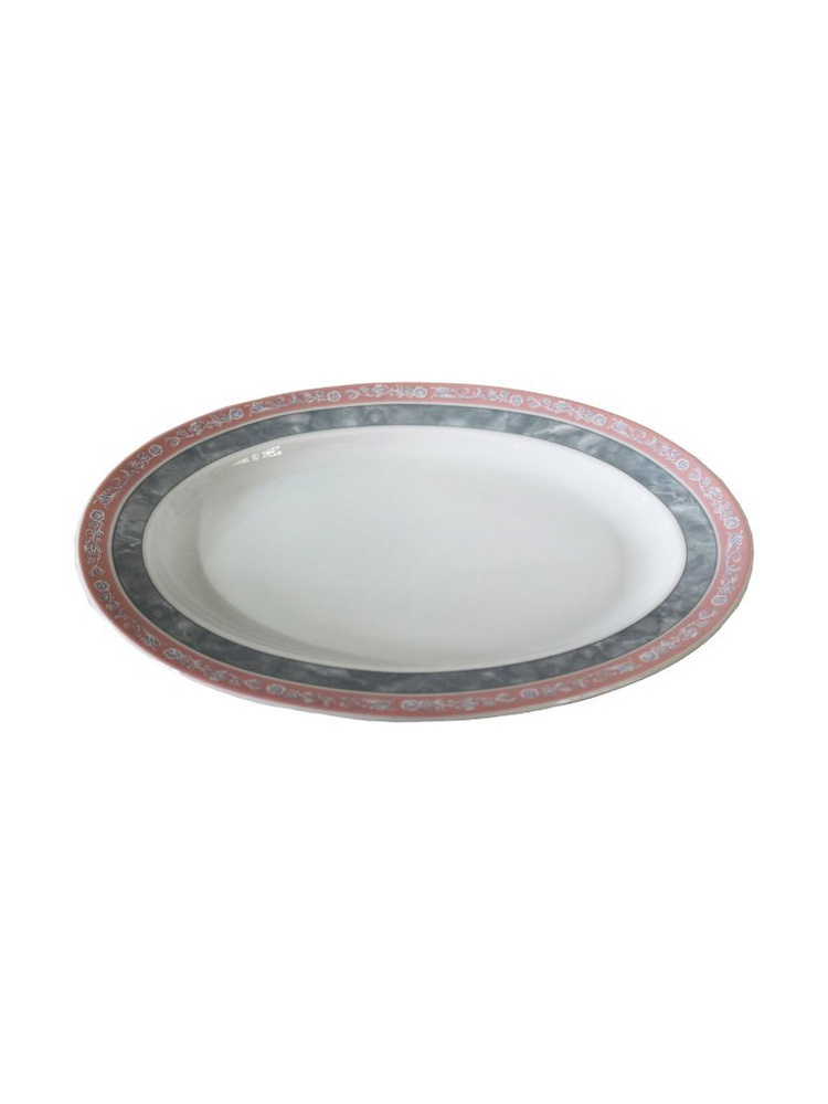 Тарелка глубокая "Яна" 22 см; декор "Серый мрамор с розовым кантом"  #1