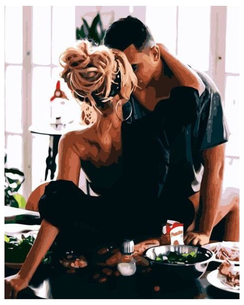 Картина по номерам Colibri Страсть на кухне Молодая пара Мужчина и женщина Любовь холст на подрамнике #1