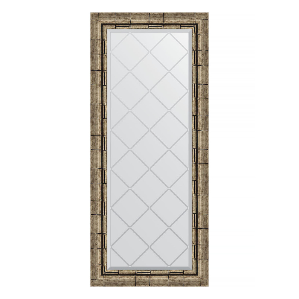 Зеркало с гравировкой в багетной раме - серебряный бамбук 73 mm (53x123 cm) (EVOFORM) BY 4050  #1