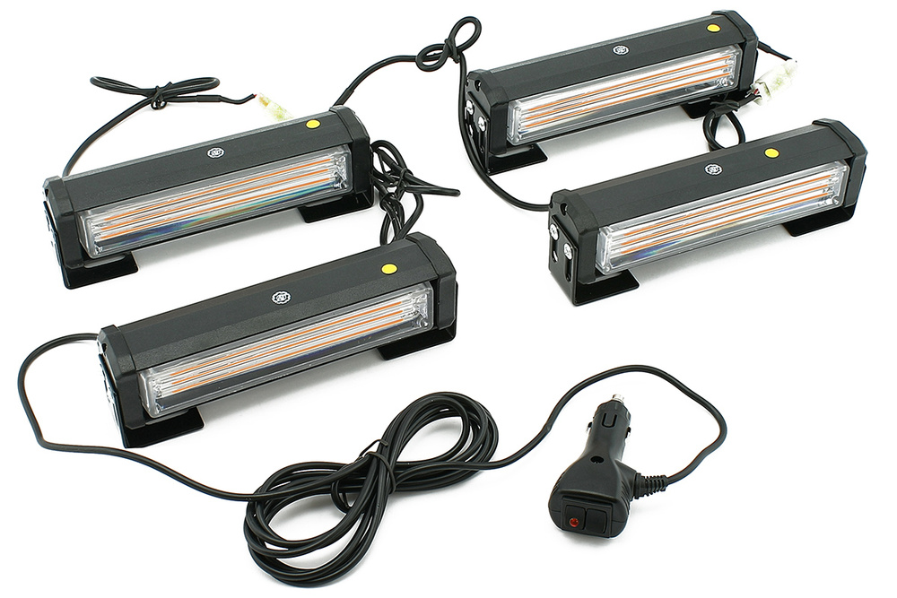 Маяк проблесковый светодиодный 10-30 V комплект 4шт, 8 режимов, 24W, LED COB 4x6W, 165мм, питание от #1