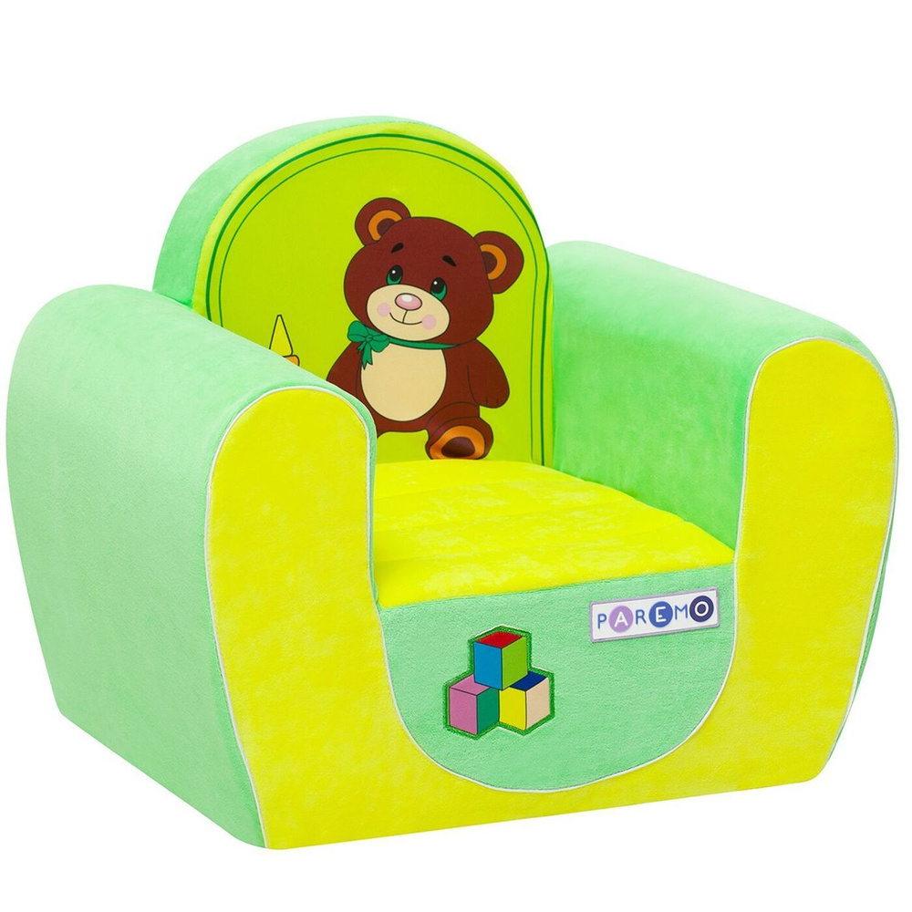 Бескаркасное (мягкое) детское кресло "Медвежонок", цв. Желтый+Салатовый  #1