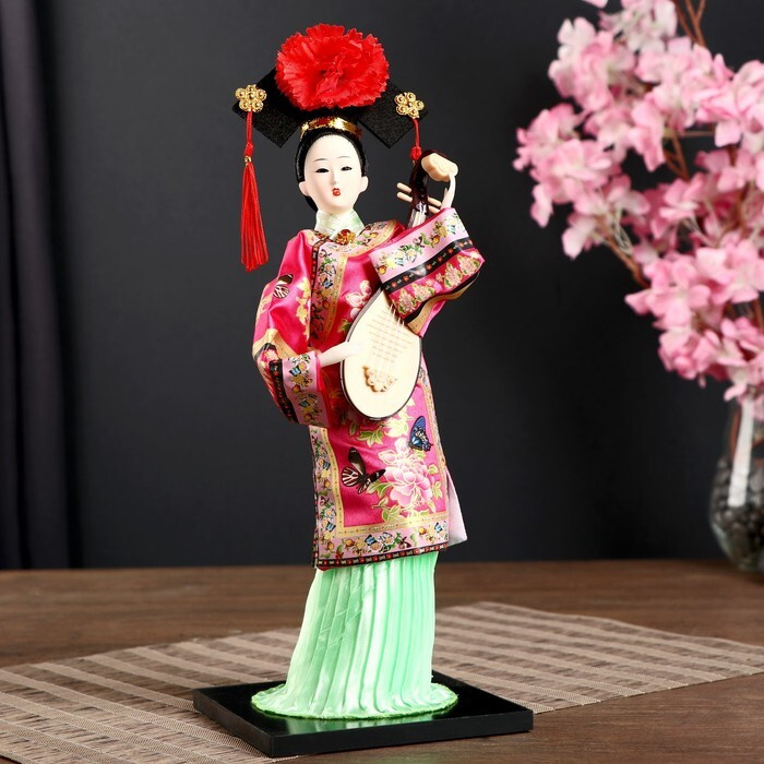 Кукла коллекционная"Китаянка в национ. платье с муз.инструмен. - пипой" 32х12,5х12,5см  #1