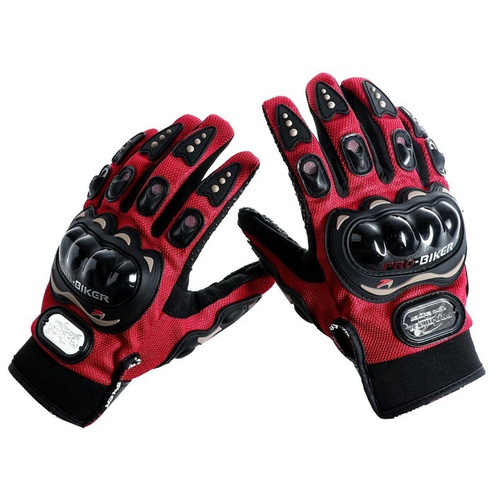 Перчатки для езды на мототехнике, с защитными вставками, пара, размер L, красный  #1
