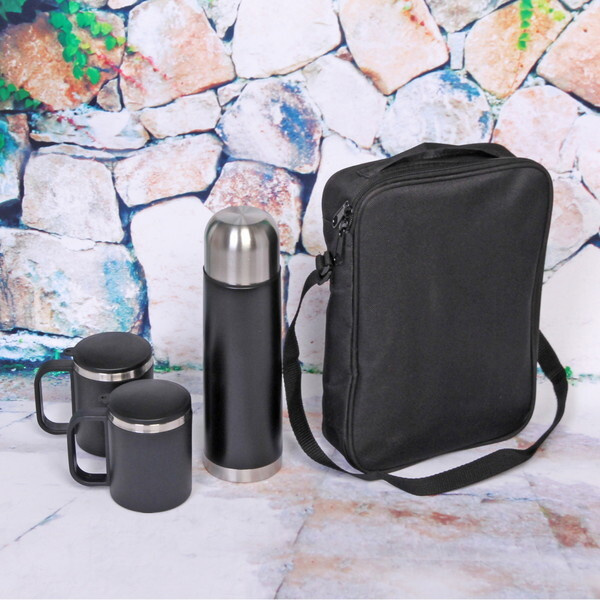 Набор походный 3 предмета в сумке (Термос 500мл + 2 термокружки 200мл) черный  #1