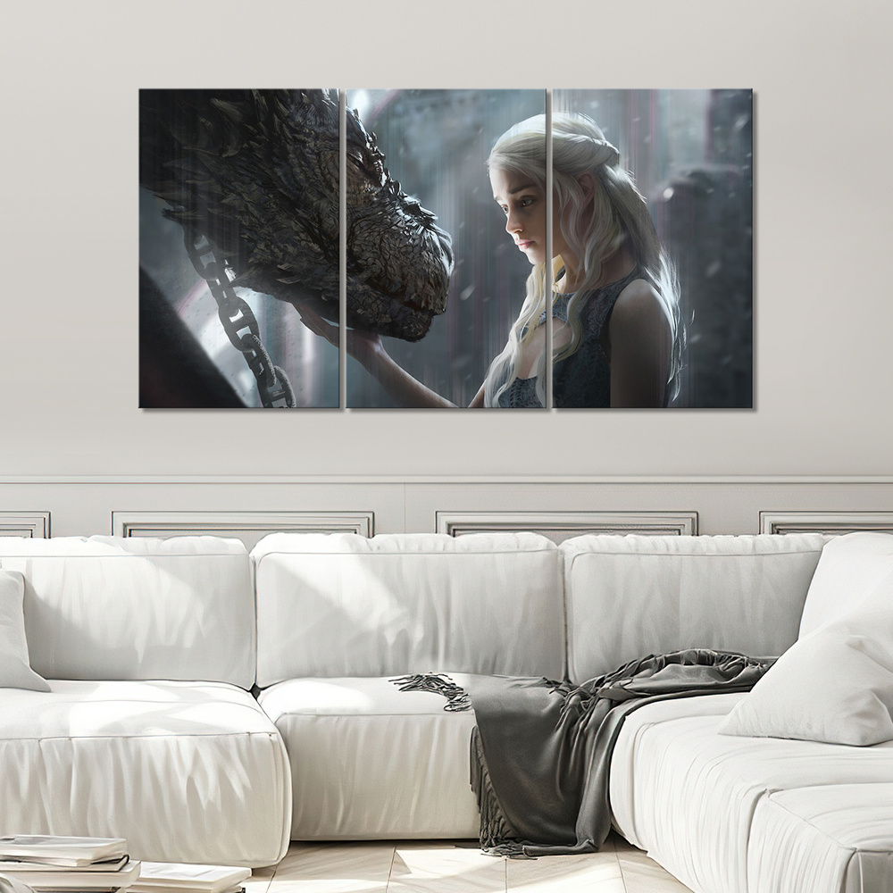 Модульная картина для интерьера на стену Дейенерис Таргариен Бурерождённая и дракон Игра Престолов 180х100 #1