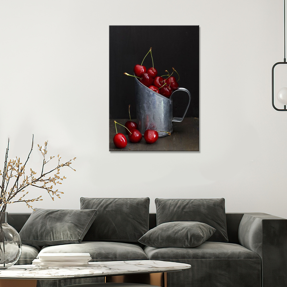 Интерьерная картина на холсте - Спелая вишня в кувшине 40х60  #1