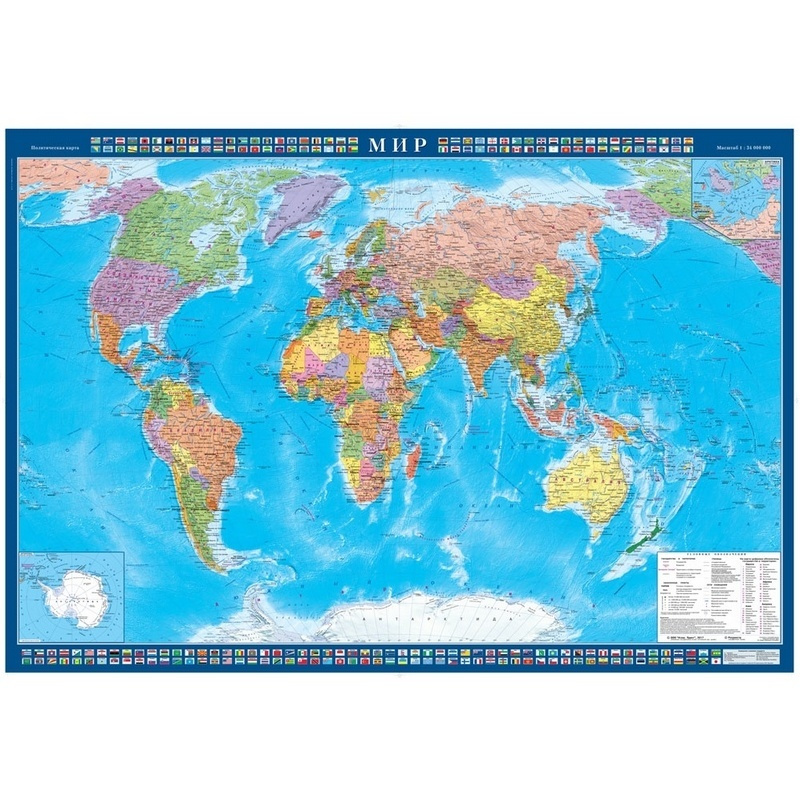 Настенная карта Атлас Принт Мир, политическая, 1:25 млн, 1,43*1,02 м  #1