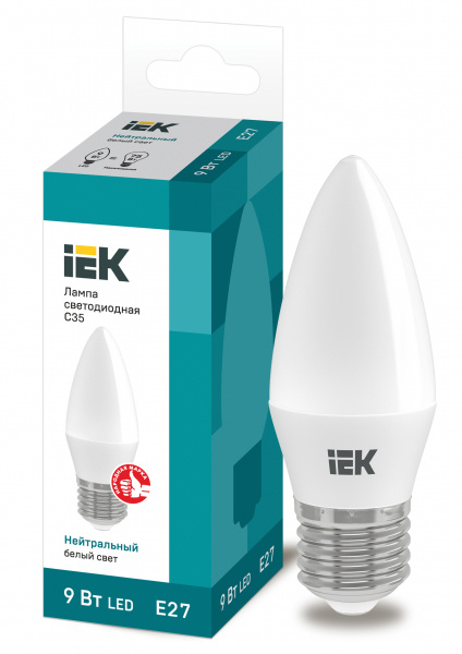 IEK Лампа светодиодная ECO C35 свеча 9Вт 230В 4000К E27 LLE-C35-9-230-40-E27  #1