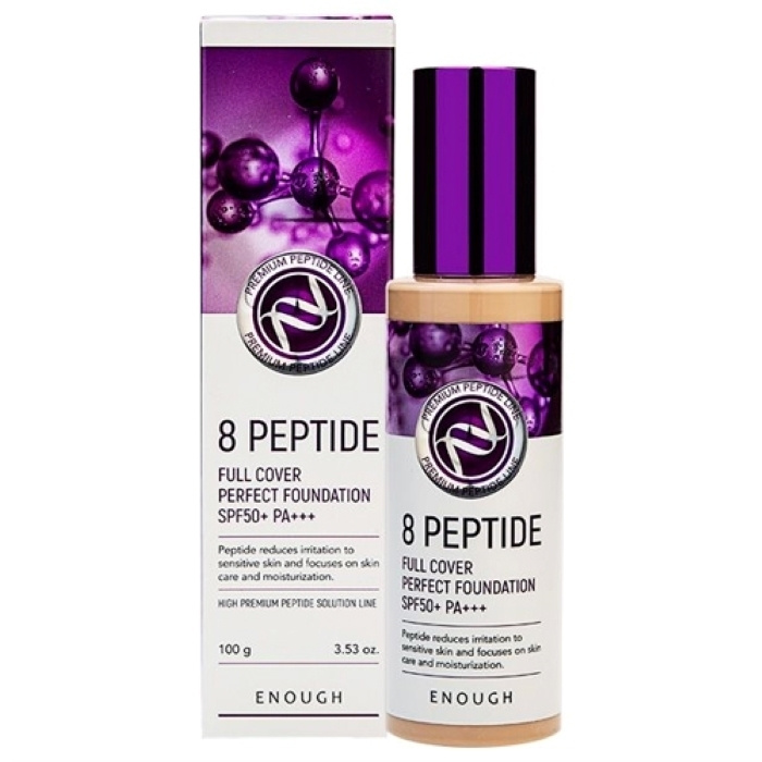 Enough, 8 Peptide Full Cover Perfect Foundation Тональный крем для лица с пептидами, тон #21, 100 мл #1