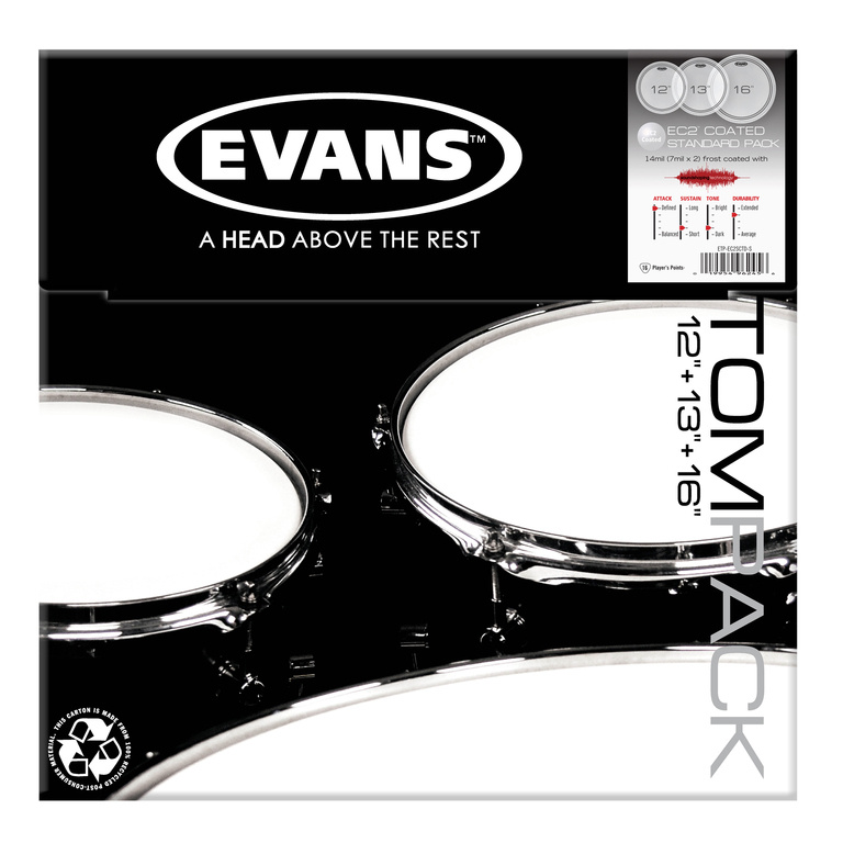 EC2 Standard Набор пластика для том барабана, с покрытием 12"/13"/16", Evans ETP-EC2SCTD-S  #1