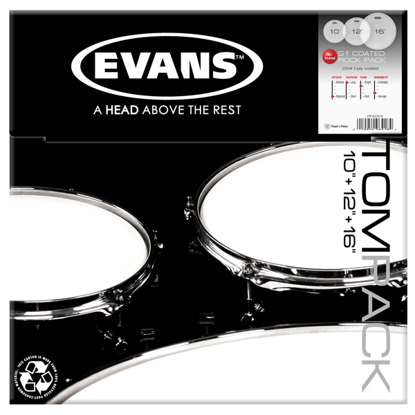 Evans ETP-G1CTD-R G1 Rock Набор пластика для том барабана, с покрытием 10"/12"/16"  #1