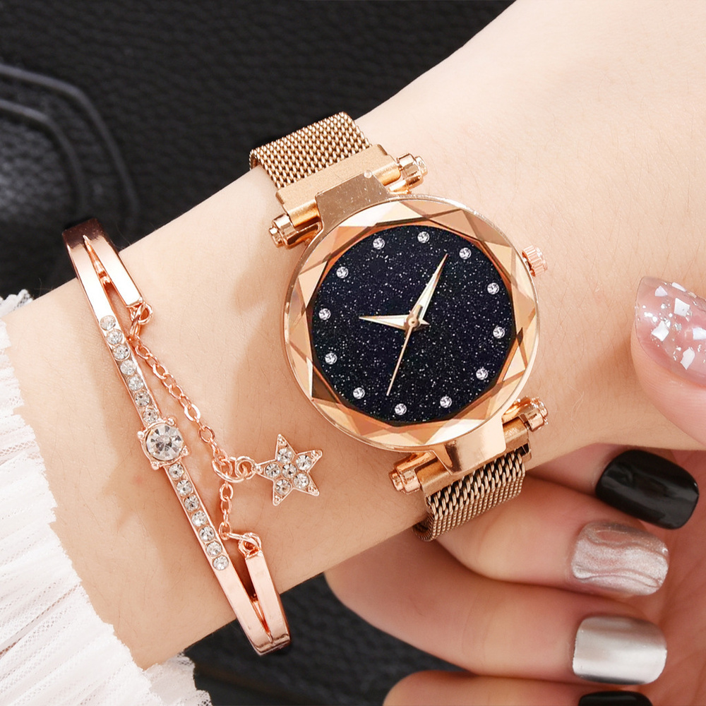 Женские наручные часы + браслет. Кварцевые часы на руку с браслетом. Магнитный ремешок. Бижутерный подарочный #1