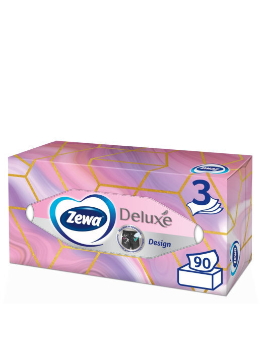 Салфетки Бумажные Косметические Zewa Deluxe Дизайн, 3 слоя, 90 шт, 18 упаковок  #1