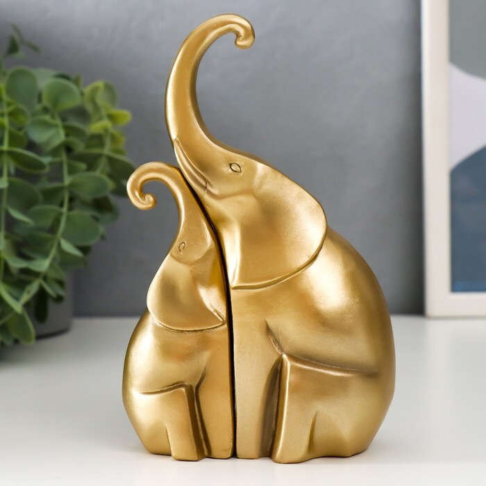 Сувенир полистоун "Два африканских слона" бронза (набор 2 шт) 15,5х10х5 см  #1