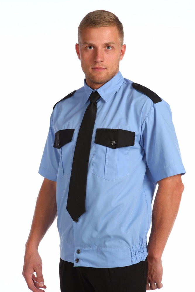 Рубашка охранника короткий рукав голубая/черная на выпуск  #1