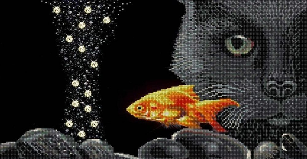 Рисунок на ткани Конёк "Кот и золотая рыбка", 25x45 см #1