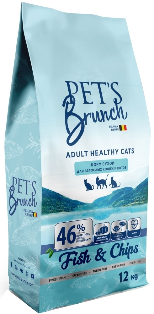 Корм сухой для взрослых кошек PET'S BRUNCH ADULT HEALTHY CATS 12кг (с рыбой)  #1