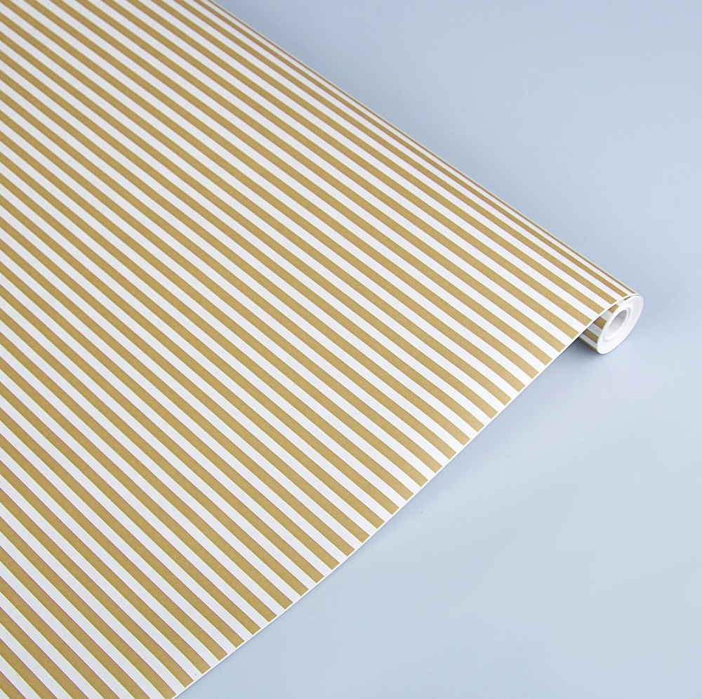 Крафт-бумага белёная односторонняя в рулоне 0,5x10 метров 70 г/м2, принт Полоски золотые  #1