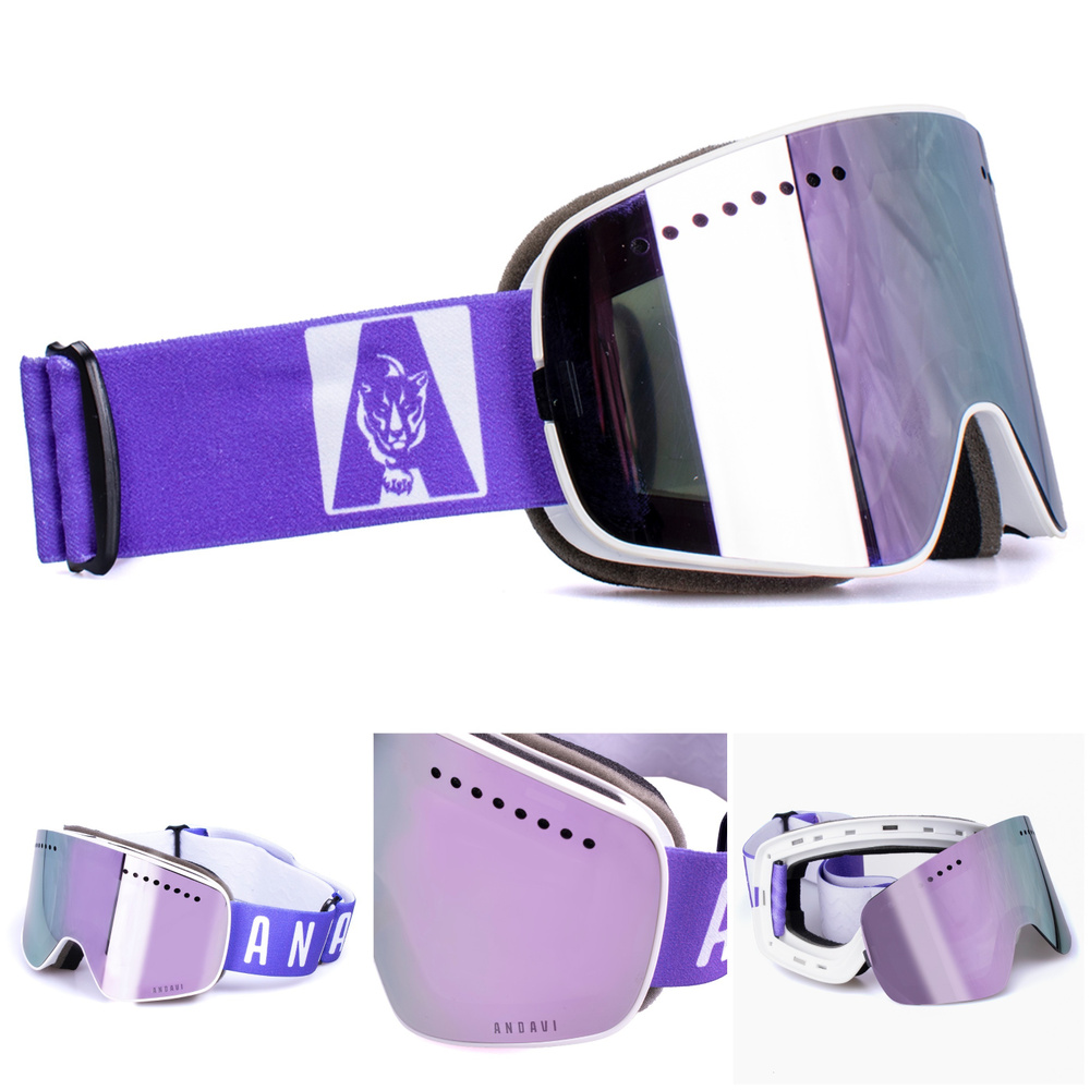 Очки горнолыжные / сноубордические Andavi Neo Magnet, цвет Purple Wave, магнитная линза. Футляр, балаклава #1
