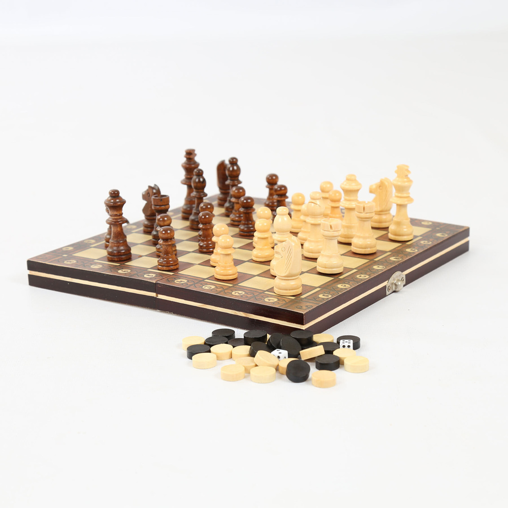 Настольная игра шахматы магнитные из дерева 3 в 1, Размер игрового поля 24х24, Деревянные классические #1