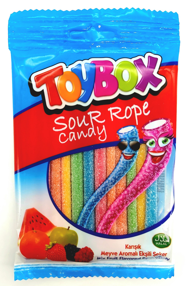 Жевательный мармелад TOYBOX Sour Rope разноцветные кислые трубочки с лакричной начинкой Радуга, ассорти, #1