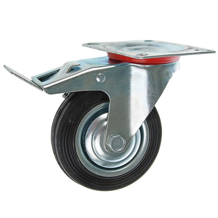 Мебельное колесо для транспортных тележек, d-100 мм, на площадке, со стопором  #1