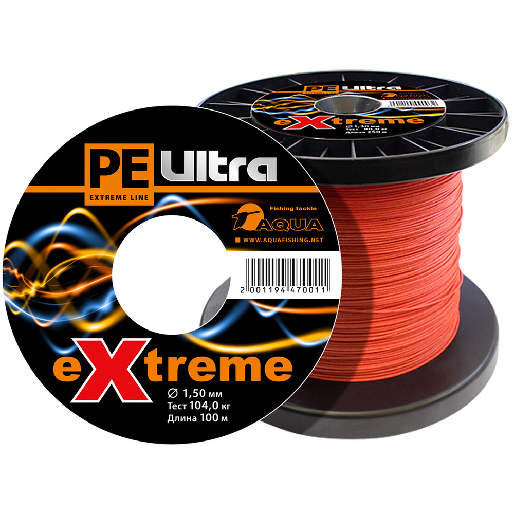 Плетеный шнур для рыбалки AQUA PE ULTRA EXTREME 1,50mm (цвет красный) 100m  #1