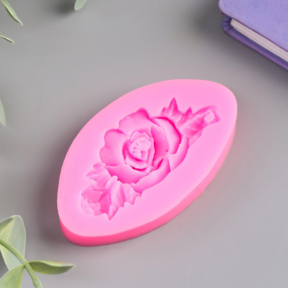 Молд силиконовый для творчества Роза с листьями, 1,5х7,5х4,2 см, Арт Узор  #1