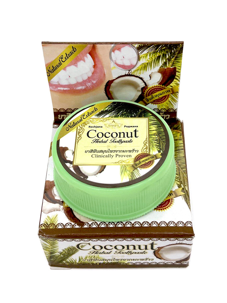 Rochjana Зубная паста, зубная паста отбеливающая, зубная паста с экстрактом кокоса Таиланд Coconut Herbal #1