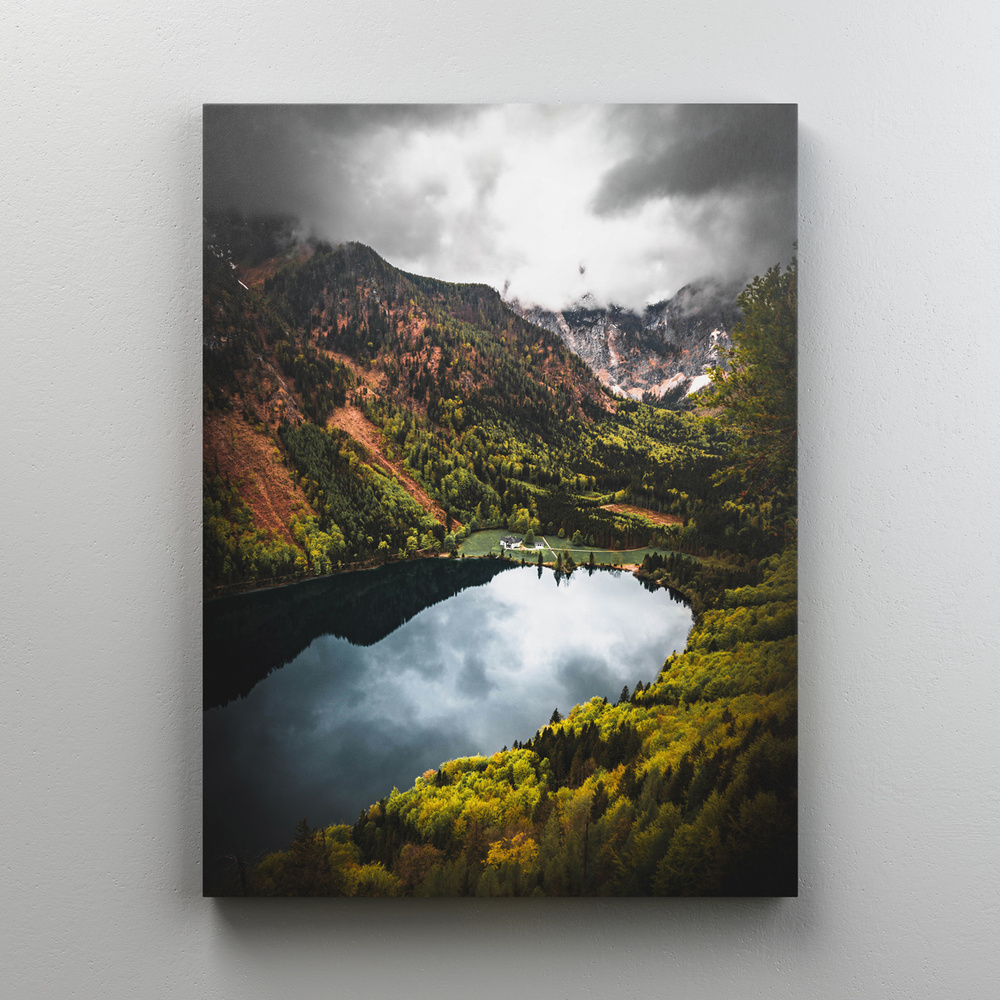 Интерьерная картина на холсте "Горное озеро" природа и путешествия, на подрамнике 60x80 см  #1