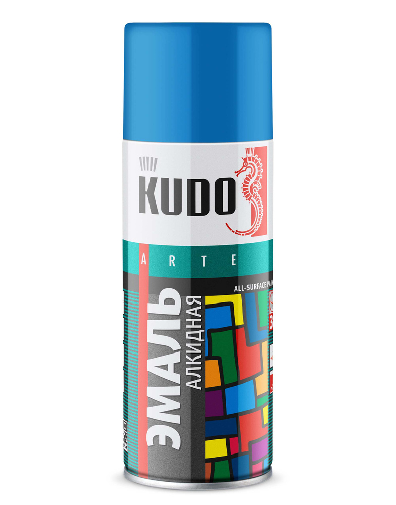 Аэрозольная краска в баллончике KUDO, алкидная, быстросохнущая, глянцевое покрытие, голубой RAL 5012, #1