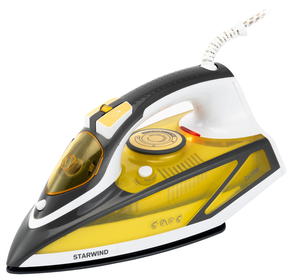 Утюг Starwind 2400Вт, 450мл, вертикальное отпаривание, керамическая подошва, желтый, серый  #1