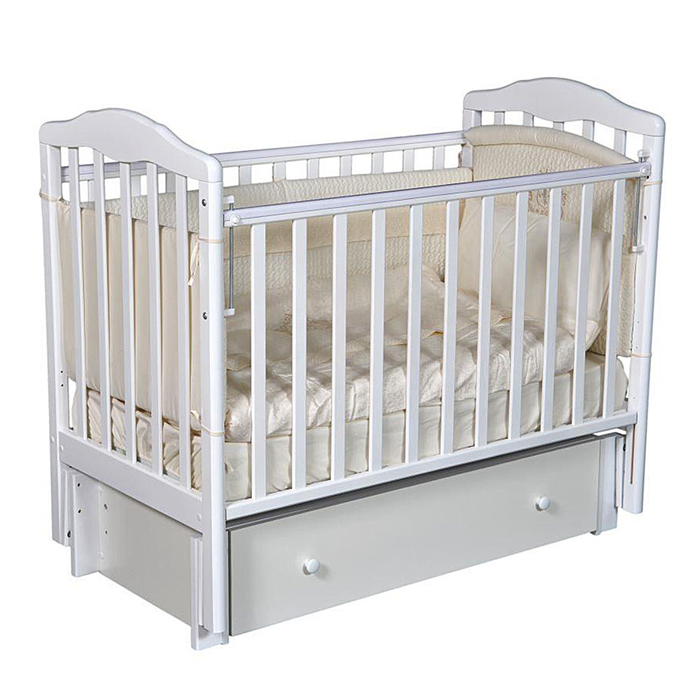 Кроватка детская Антел Алита-4/6 для новорожденных с универсальным маятником, автостенкой и ящиком, массив #1