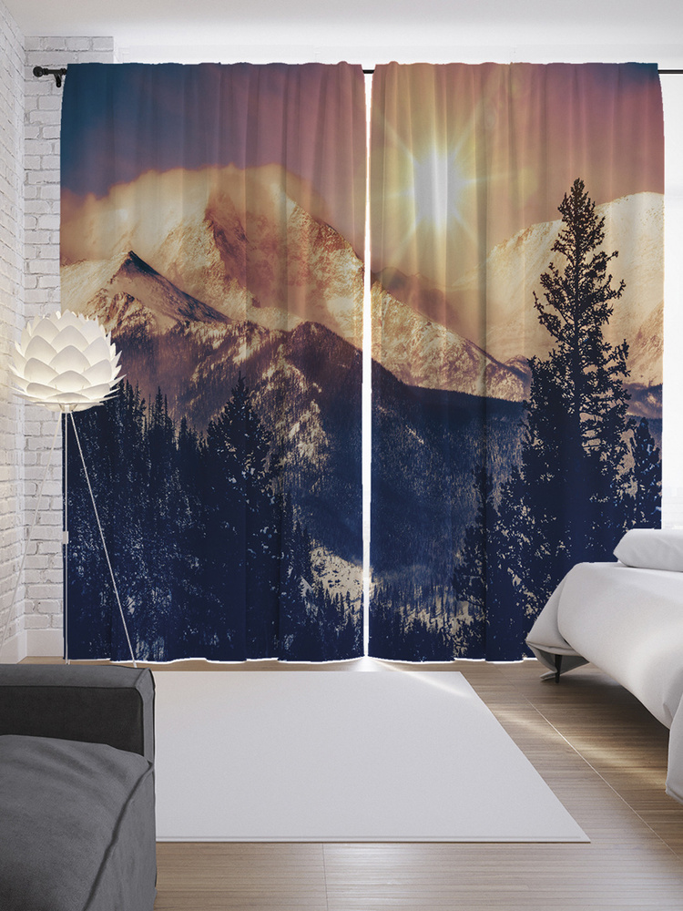 Фотошторы для кухни и спальни JoyArty "Горный закат", 2 полотна со шторной лентой шириной по 145 см, #1