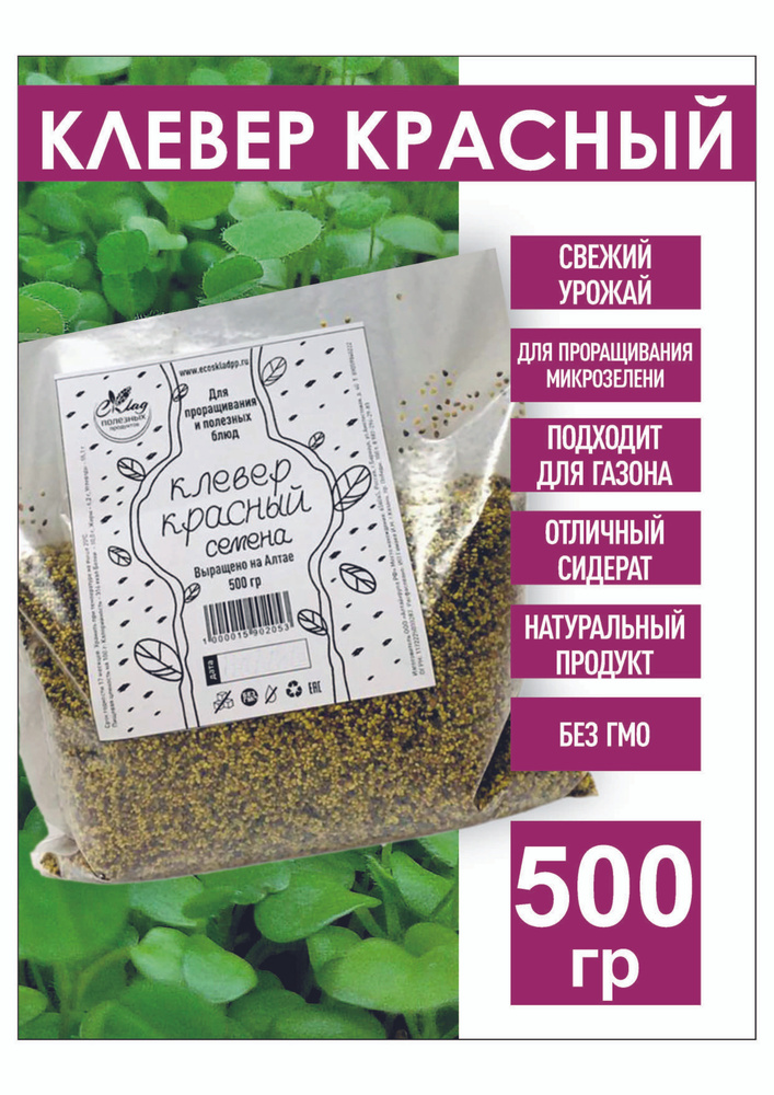 Клевер Красный семена сидерат газон, 500 гр. для проращивания  #1