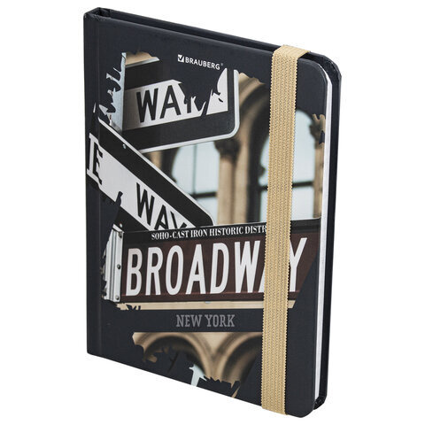Блокнот с резинкой в клетку 96 листов, малый формат А6 (109х148 мм), твердая обложка, "Broadway", 113739 #1