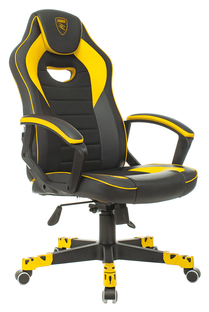 Кресло игровое Zombie GAME 16 YELL черный/желтый, ткань/эко.кожа, крестовина пластик  #1