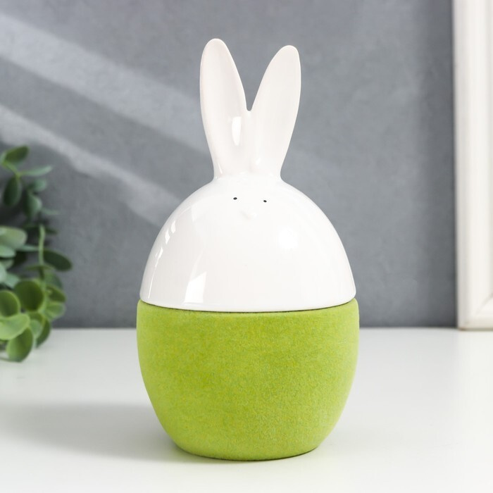 Сувенир керамика Кролик-яйцо зелёный флок 15,8х8,5х8,5 см #1