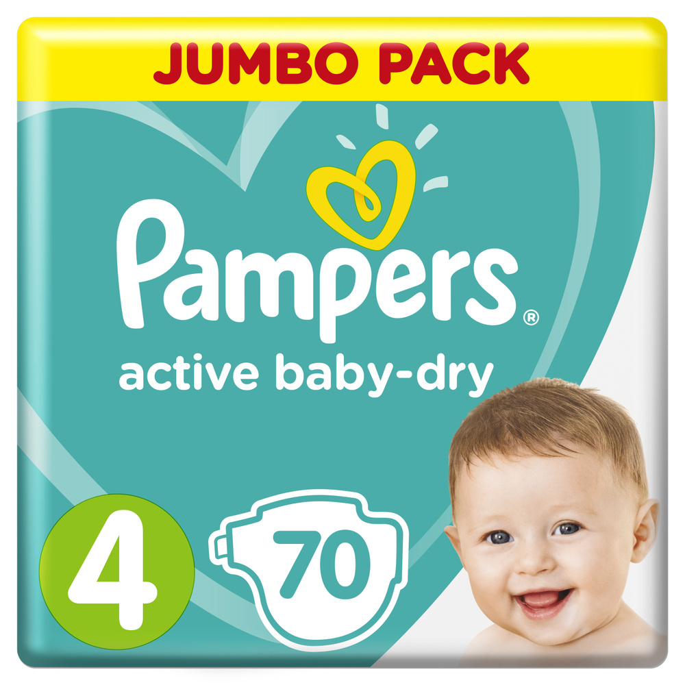 Подгузники Pampers Active Baby-Dry для малышей 9-14 кг, 4 размер, 70 шт  #1