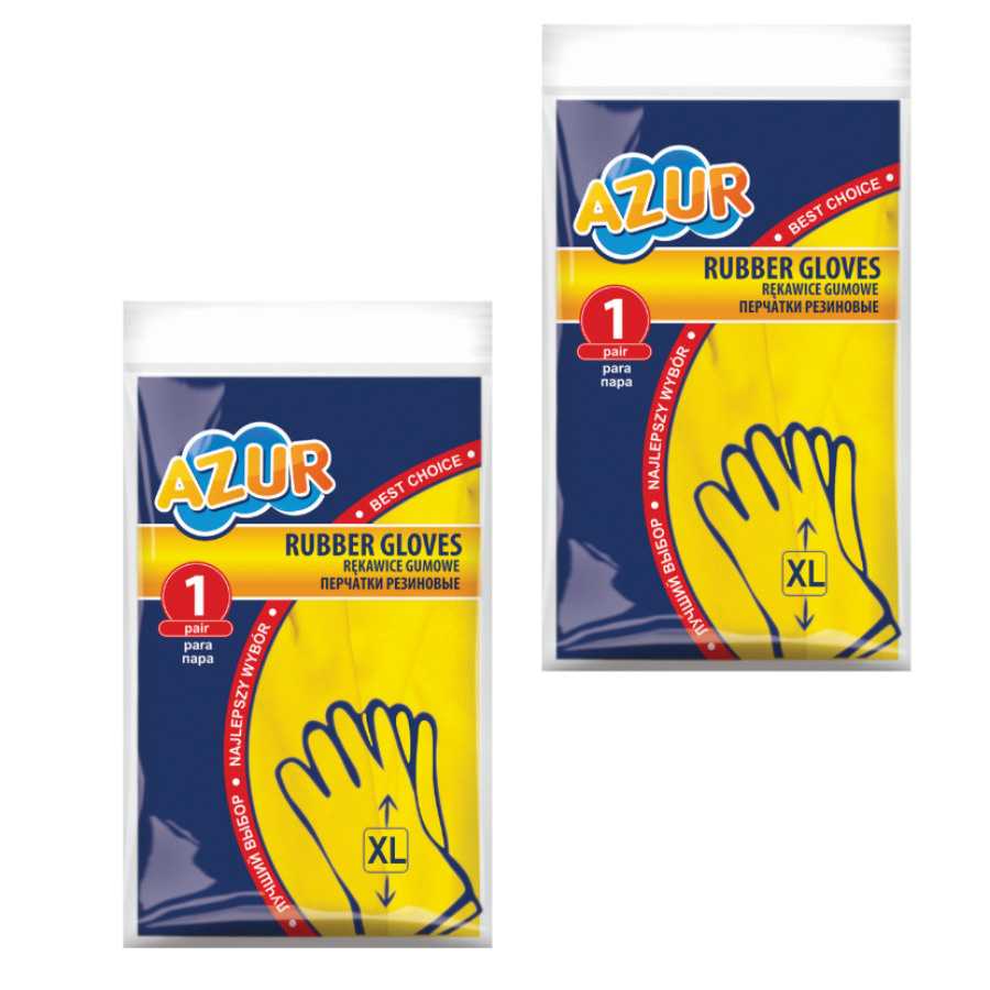 Перчатки резиновые хозяйственные AZUR, размер: XL, комплект: 2 пары, цвет: желтый, 092100-2  #1