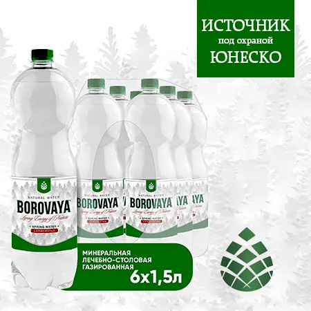 Вода BOROVAYA (БОРОВАЯ), лечебно-столовая минеральная, газированная, ПЭТ 1.5 л (6 штук)  #1