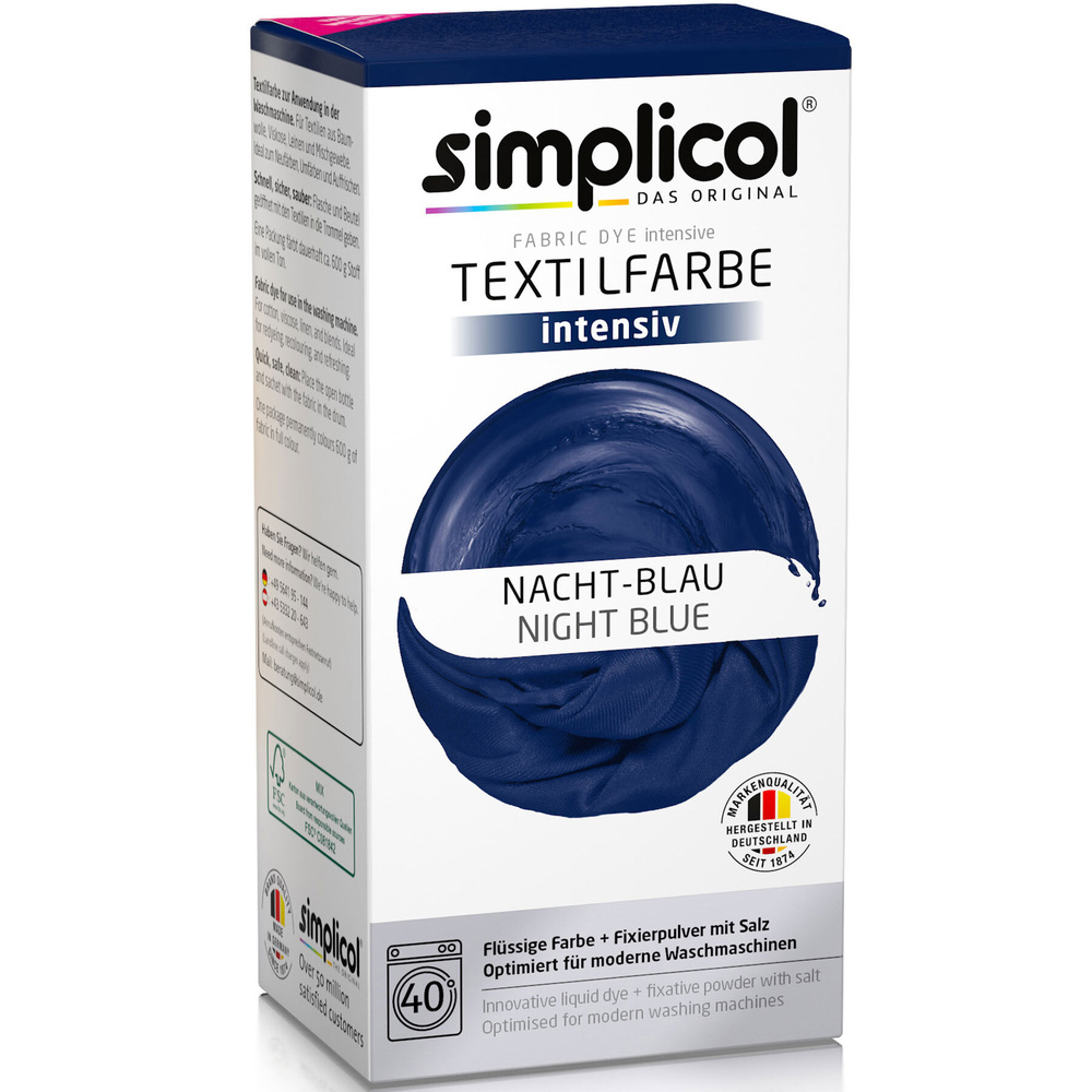 Simplicol INTENSIV All-in-1, ТЕМНО-СИНЯЯ, краска для одежды, тканей, текстиля, джинсов (краска 150 мл, #1