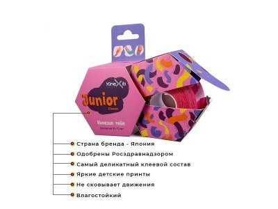 Кинезио тейп Kinexib Classic Junior, 4 см*4 м розовый, р. #1