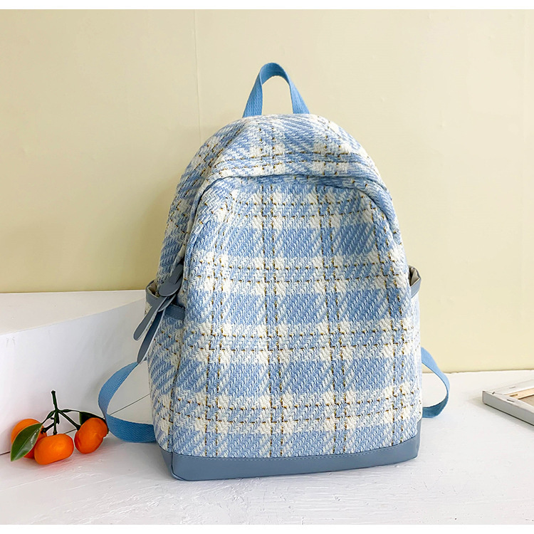 Рюкзак в голубую клетку в корейском стиле для школы и прогулок по городу.  #1