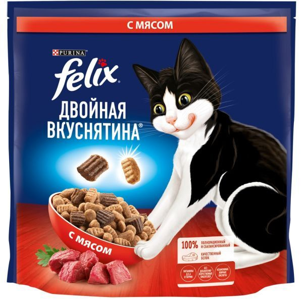 Корм сухой для взрослых кошек FELIX Двойная Вкуснятина с мясом, 1,3кг, 2 шт.  #1